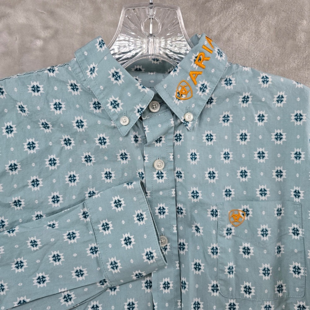 Ariat Button Down Kids XL Team Colton Blue Long Sleeve Embroidered Shirt